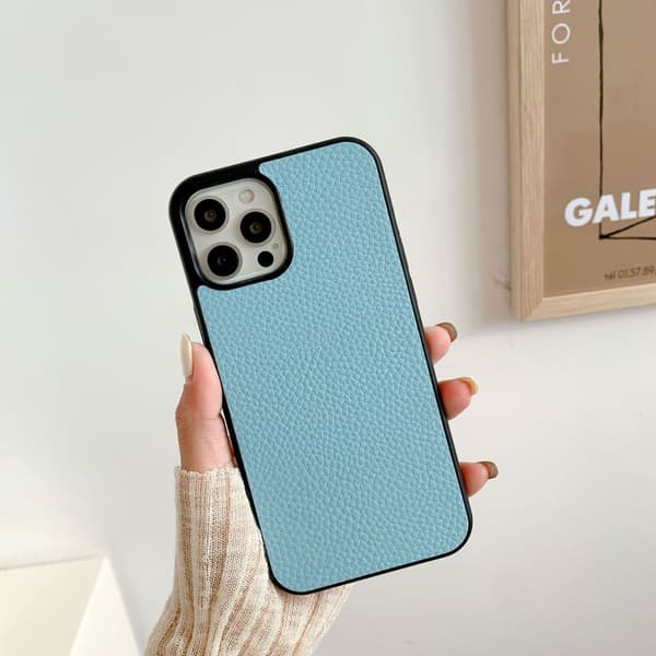 Deksel til iPhone 13pro max himmelblå lychee-lær retro mønster
