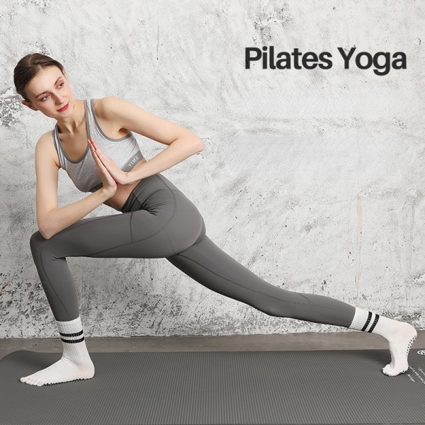 2 par mid-legg to striper tå sokker dame silikon sklisikker yoga pilates sokker høst og vinter bomull Gray Average Size