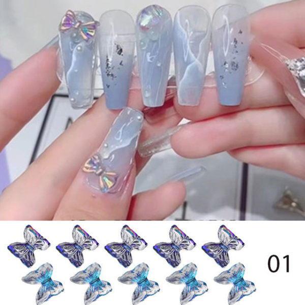Negledekorasjoner for Nail Art Ins Internet Celebrity Resin Butterfly Magic Ornament 01（8pcs）