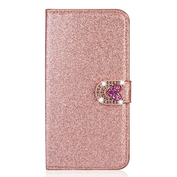 Etui til iPhone 13 Pro MAX rosaguld glitter kærligheds sticker diamant læder kort slot pung rhineston