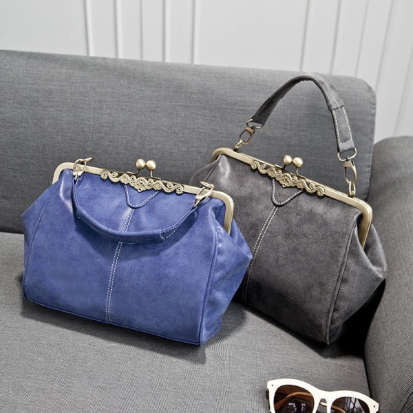 Women Ladies Handbag Shoulder Messenger Bag Frosted Retro Messenger Bag Gray