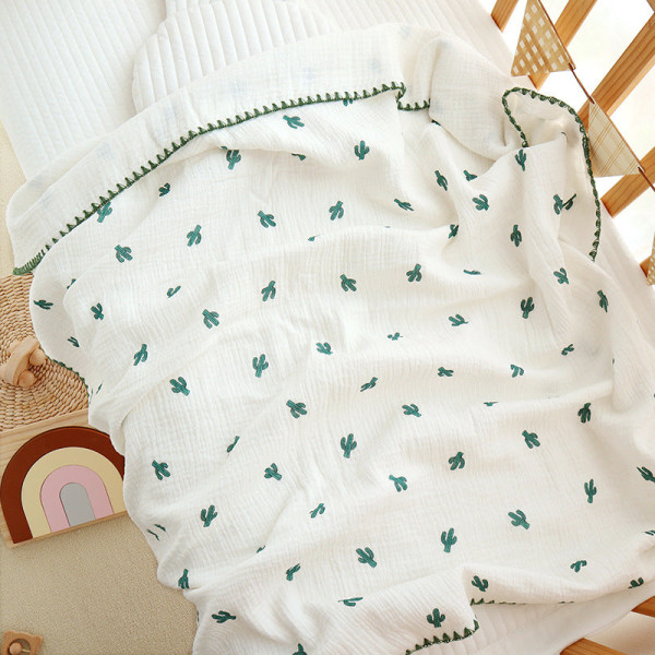 Baby badhandduk luftbart cover Babys filt vår och sommar bomullsgaze filt Green 110*110cm