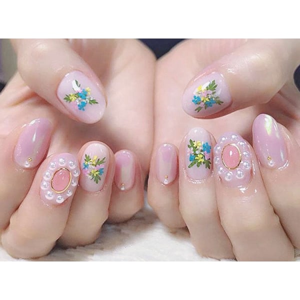 Negledekorationer til neglekunst Japansk negletørret blomst 12 farver pakket 24 blomster Nail beauty dried flowers L Style