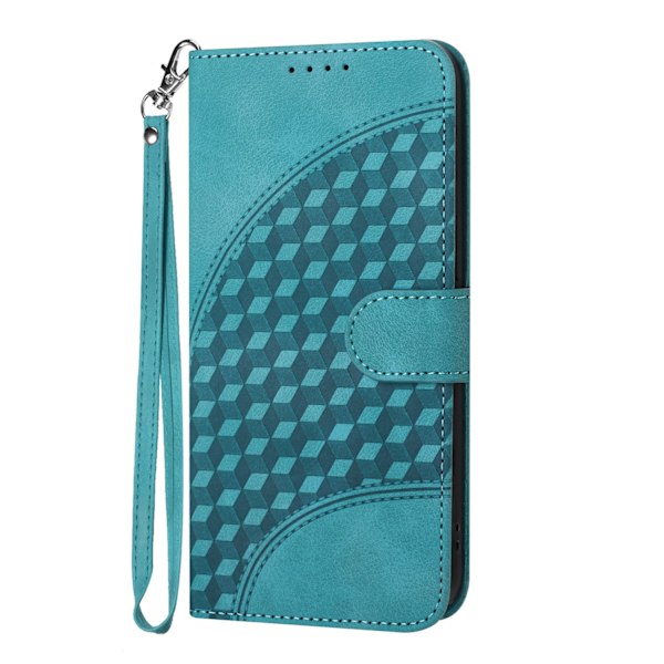 Fodral för iPhone 14plus ljusblått läder solid textur diamantpräglat kortfack plånbok
