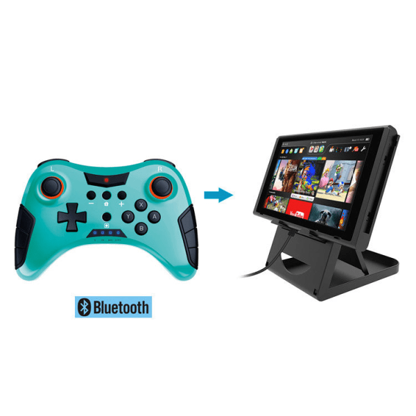 For Switch Pro Handle Switch Wireless Blue-Tooth Game Handle with Vibration 6-Axis Body Feeling Blue