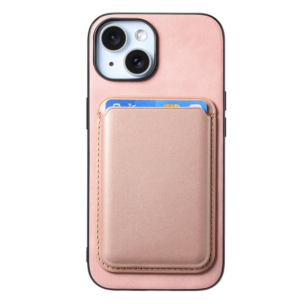 Etui til iPhone 14 Plus, rosa kortholder, magnetisk lær