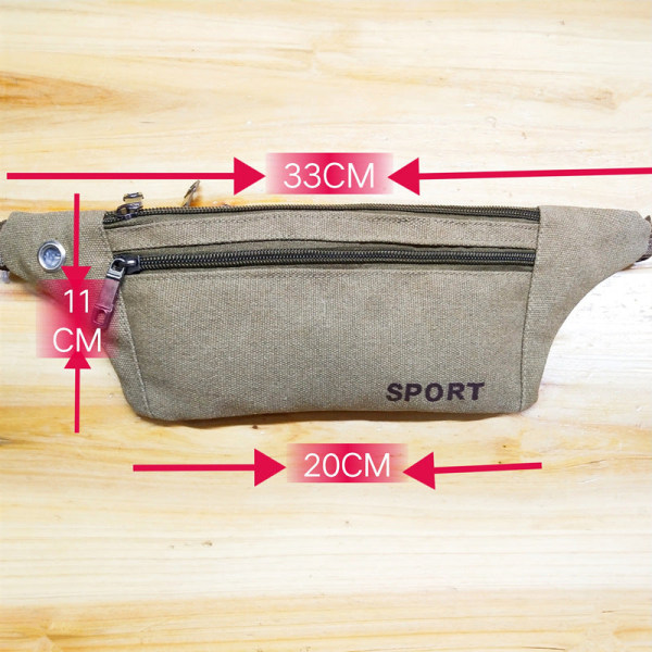 Fanny Pack Løpebelte Midjeveske Organizer Canvas Multi-Functional Sports Khaki