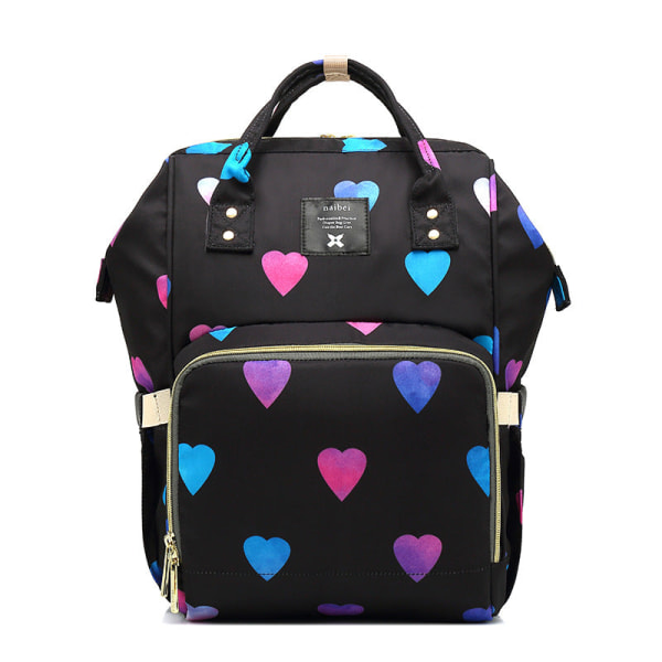 Pusletasker Mommy Bag Multifunktionel Vandtæt rygsæk med stor kapacitet Black Heart