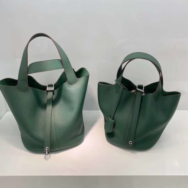 Dam Handväska Första lager Kohud Grönsakskorg Mjuk läder Bucket Bag Large Emerald