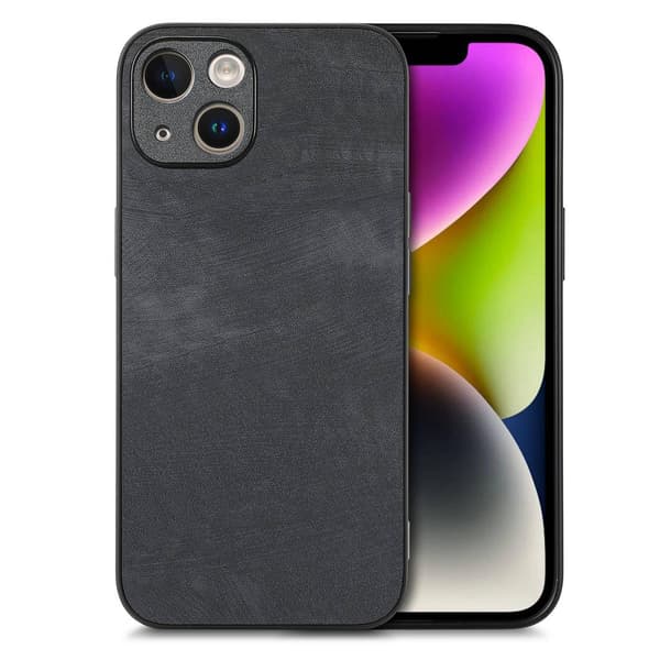 Etui til iPhone 16 Plus Sort læder simpelt solidt fine porer flere modeller