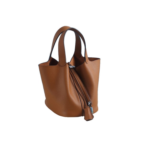 Kvinner Dame Håndveske Lær Handbag First Layer Kuskinn Bucket Bag Small Size/18cm yellowish brown