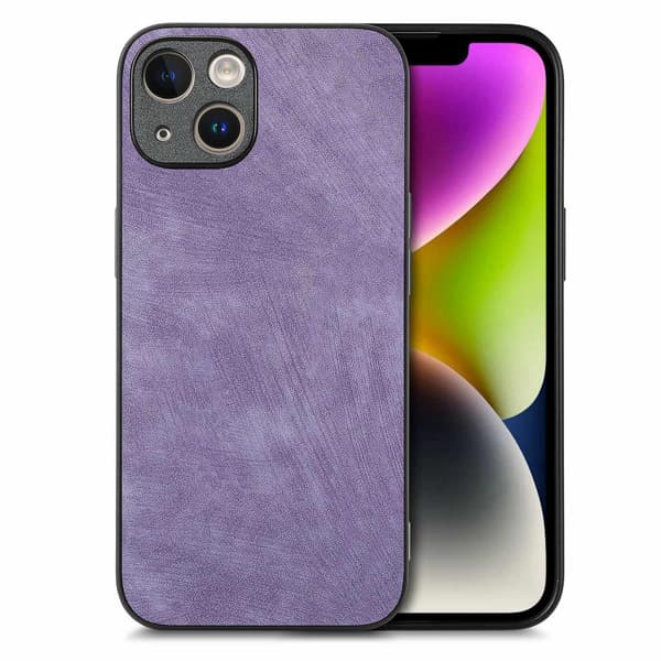 Etui for iPhone 15 Pro Max lilla lær enkel solid fine porer flere modeller