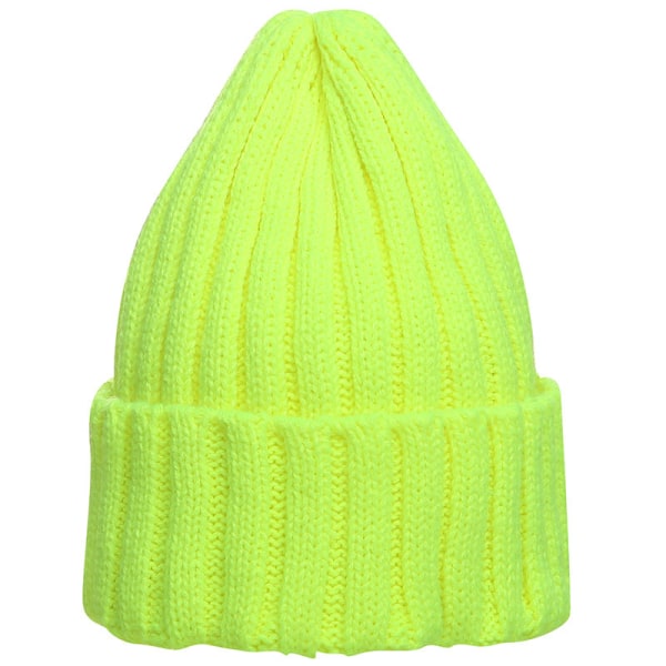 Varm vinterstickad mössa Mode yllehatt Avsmalnande hörselskydd Unisex Fluorescent yellow M