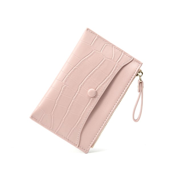 Kvinner lommebok myntveske Mini glidelås bag Ultra-tynn multi-kort-spor polyuretan kortholder kort Pink