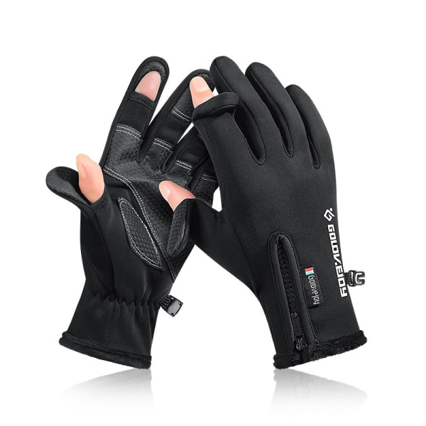 Naiset Miehet Pyöräilyhanskat Ulkourheilu Vedenpitävä Kylmää Kestävä Lämmin Liukumaton Kosketusnäyttö (Missing two fingers) Black XXL