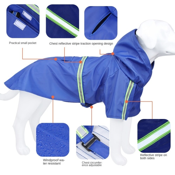 Lemmikkien vaatteet Sadetakki Pu Vedenpitävä Outdoor Suuri Koiran Vaatteet Heijastava Blue 4XL