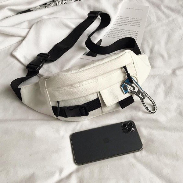 Mænd kvinder Fanny Pack taljetaske Japansk Harajuku Tooling Chest Kvinde koreansk Student Canvas Black panda pendant