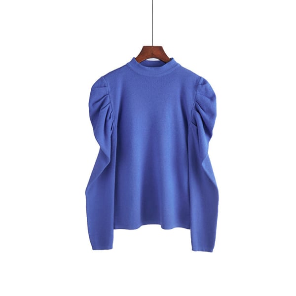 Kvinner strikkeplagg Høst Vinter Genser Slim Fit Plissert Bubble T-skjorte med midtermer Blue 55*82*62cm