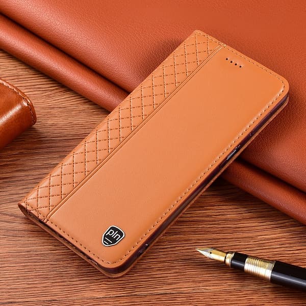 Etui til iPhone 16e Nappa Beige innvendig mesh-lær flip