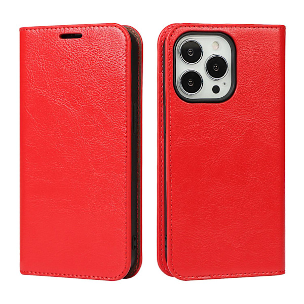 Fodral för iPhone 13 Pro röd crazy horse läder plånbok flip skyddande