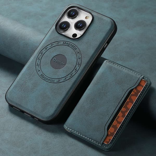 Etui til iPhone 16 Plus blå magnetisk læder kortholder aftagelig
