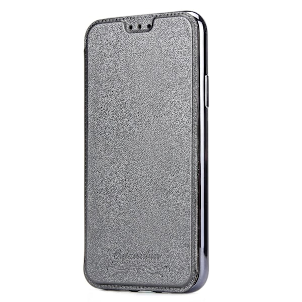 Fodral för iPhone 14 grått flip läder ultratunt PU kortfack