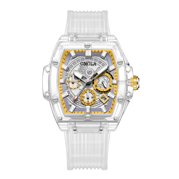 Miesten kellot läpinäkyvä case Monitoiminen valaiseva vedenpitävä watch white yellow 1