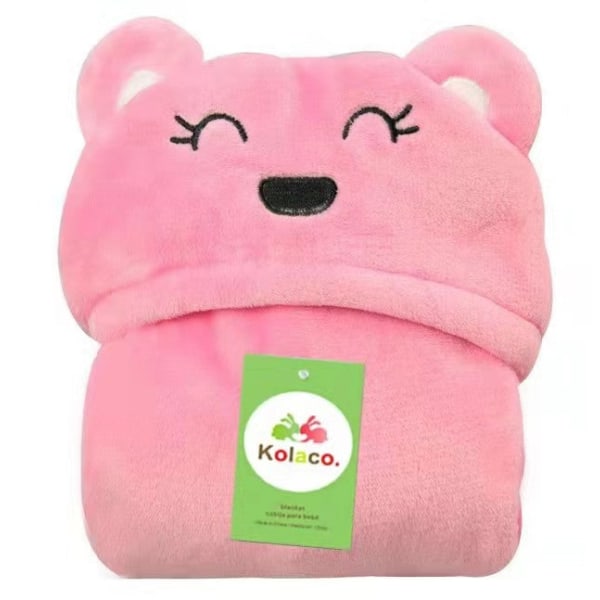 Flanell badehåndkle for barn Badekåpe Cartoon Cape Cloak Babys Teppe Klem Teppe Pink squinting Smiley bear 100X70cm