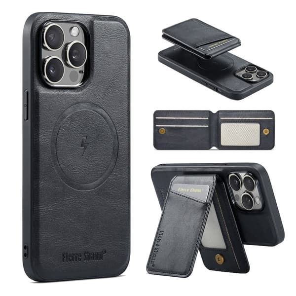 Etui til iPhone 14 025 sort magnetisk læder kortholder 2 i 1