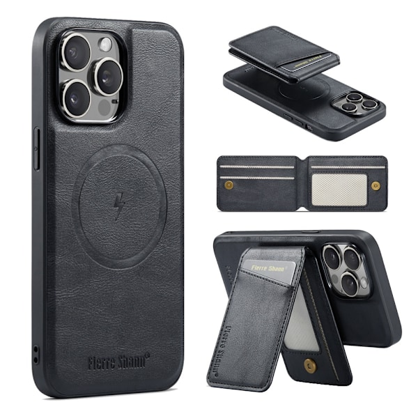 Fodral för iPhone 14 025 svart magnetiskt läder kortplats 2 i 1