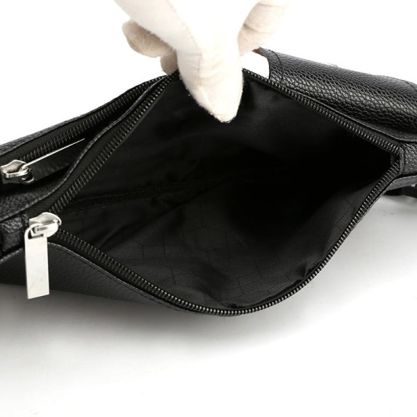 Mænd kvinder Fanny Pack taljetaske Casual Sport Cross Body Vandtæt flerlags skulder PU læder bryst Large Black