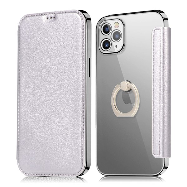 Kotelo iPhone 13pro 6.1 hopeinen sormus galvanointi läpinäkyvä PU korttipaikka nahka