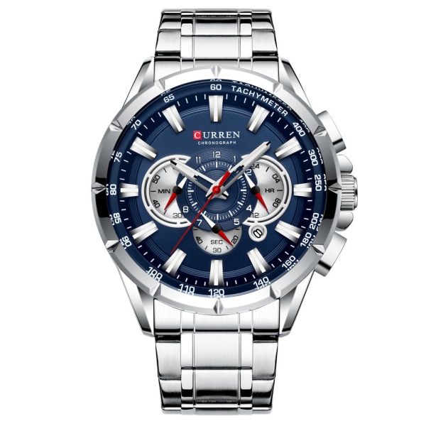 Menns Business Steel Belte Watch Vanntett Watch Water Watch MZMW-8363 Blue Dial silver strap