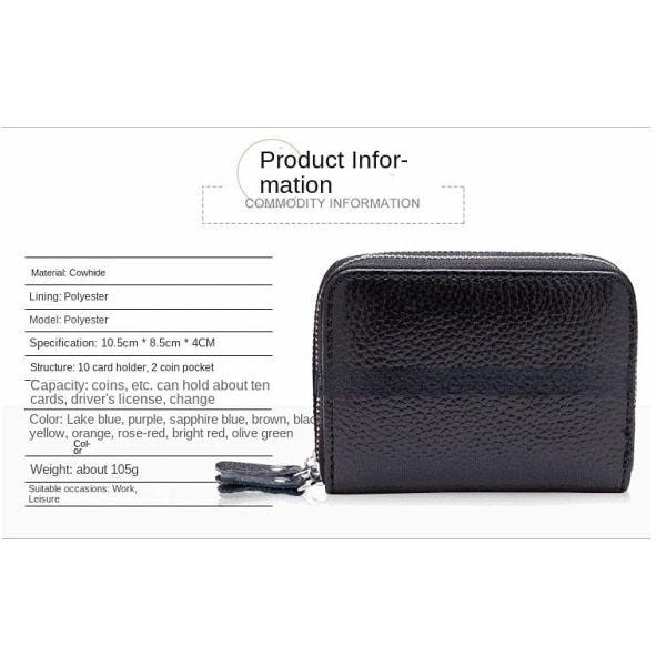 Leather Card Holder Organ Double Zipper Multiple Card Slots First Layer Cowhide Coin Purse Peacock Blue