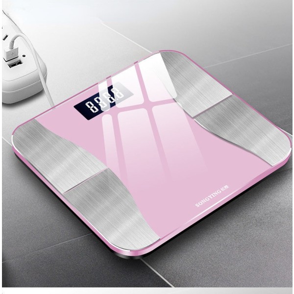 Kroppsvektvekt Baderom rund hjørneplattform Digitalusb Lading Smart Home Electronics Pink 290*260MM