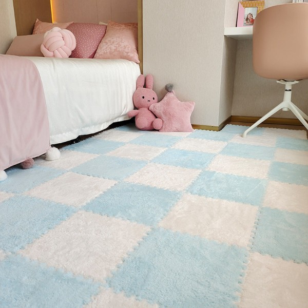 Patchwork Teppe Rom Nattbord Teppe Flekkbestandig Helskummatte Husholdnings Sittematte White light blue 30*30*0.6CM