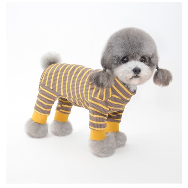 Kjæledyrsklær Høst Vinter Nye firbeinte klær for kjæledyr Teddy Pomeranian Cat-klær Yellow coffee stripes S