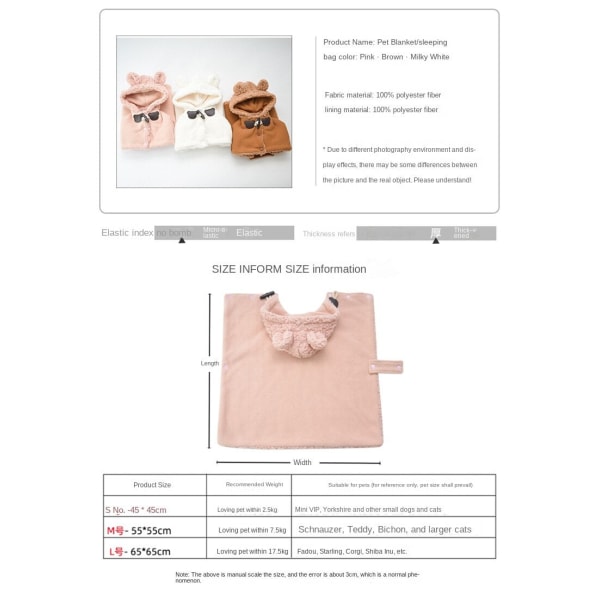 Kæledyrstøj Nyt kæledyrs-sovepose Hvalpe-kat-sovepose kæledyrsdragt Pink L