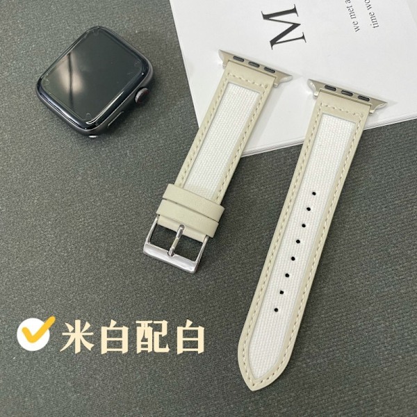 Klockarmband för Apple Watch iWatch 42/44/45 med kontakt off-white med vit