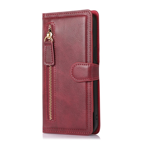 Etui til iPhone 15 rød egnet lommebok skinn multifunksjonell retro