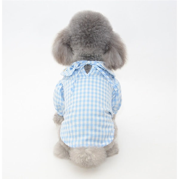 Husdjurskläder Vår Sommar Nya valp Två fötter Kläder Teddy Pomeranian Kläder Blue Plaid L