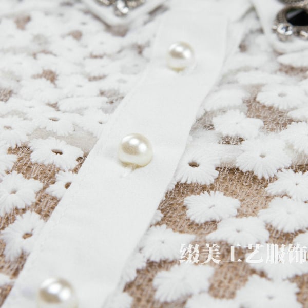 Kvinders falsk krave Aftagelig halv hvid skjorte Aftagelig blonde Rhinestone vinterskjorte White