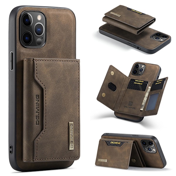 Etui til iPhone 14 Pro Max kombineret kaffe magnetisk kortholder delt pung læder