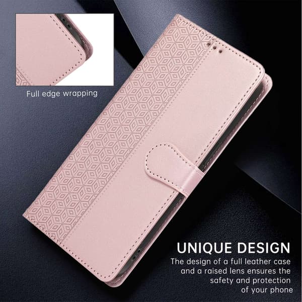 Deksel til iPhone 13pro max rosegull solid preget mote kortholder multifunksjonell