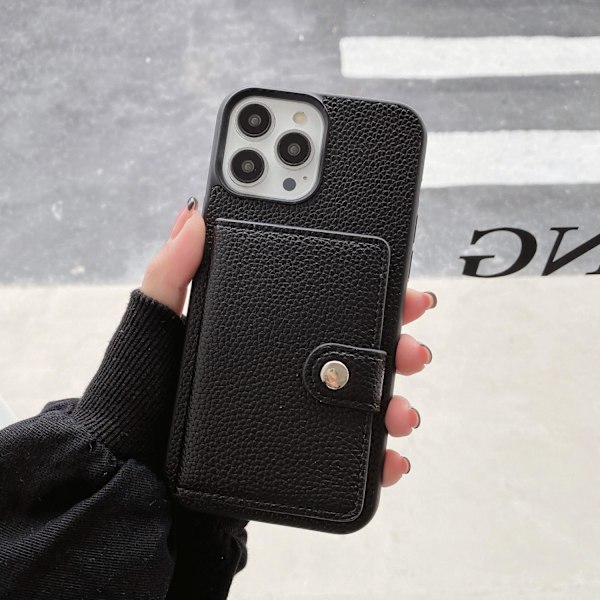 Etui til iPhone 14 6.1 sort enkelt skal crossbody solid kortholder foldbar japansk læder