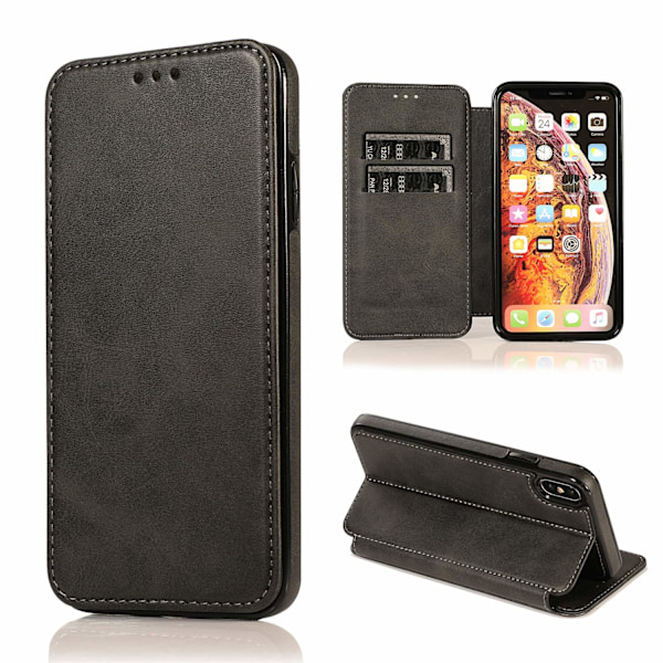 Etui til iPhone 14 Pro sort grå flip læder kortholder magnetisk lukning