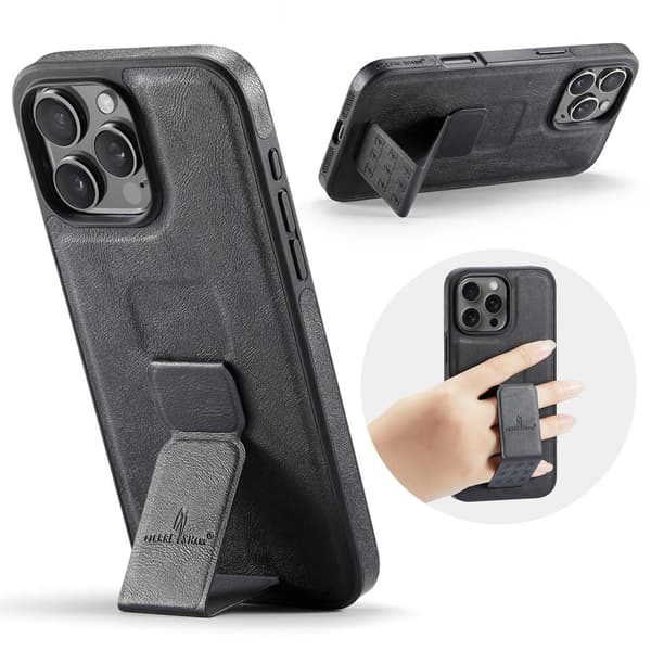 Fodral för iPhone 14plus029 svart handledsläder magnetiskt bakre stöd