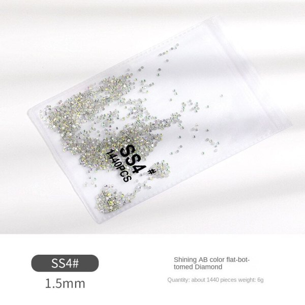 Nageldekorationer för Nail Art AB Flat Botten Strass Transparent Manikyr Dekoration Glasborr SS4(1440 PCs) AB