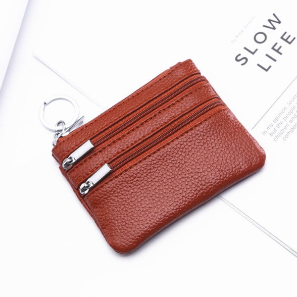 Kvinner lommebok myntveske Ekte skinn Hjem Zip Key Bag Multifunksjonell kortholder Light Brown