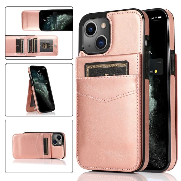 Etui til iPhone 13 mini 4 kortpladser Rosaguld solid holder mode multifunktionel all incl